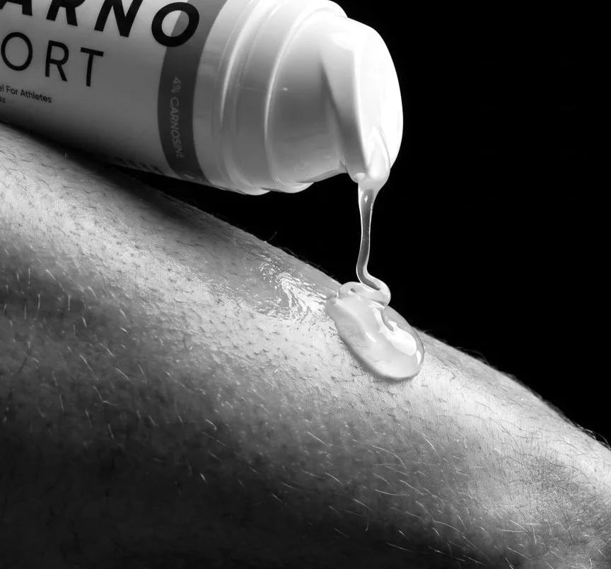 Carnosport gel pumped onto the leg after training